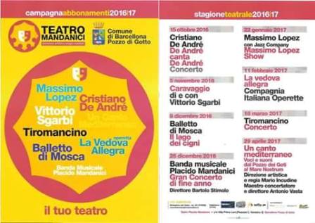 Barcellona. Presentata la nuova stagione del Teatro Mandanici, ricco cartellone: De Andrè, Lopez, Sgarbi, Tiromancino