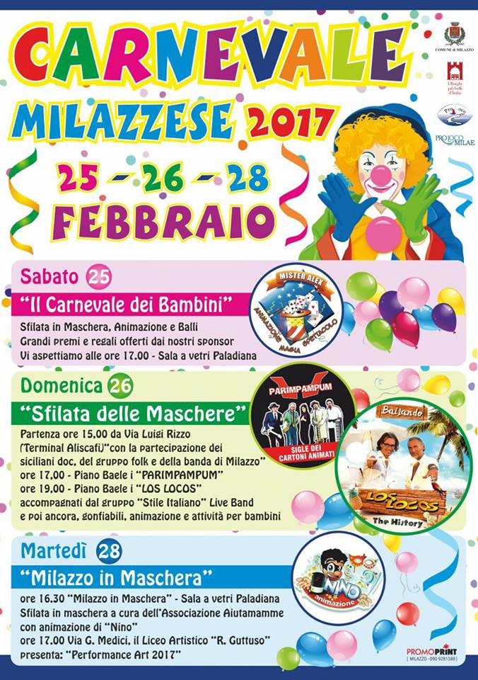 Milazzo pronta al Carnevale con varie iniziative tra il 25-26-28