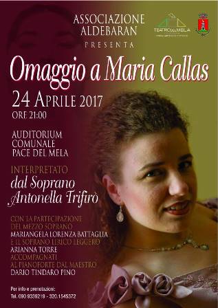 Pace del Mela. Il soprano Antonella Trifirò protagonista dell’evento “Omaggio a Maria Callas”