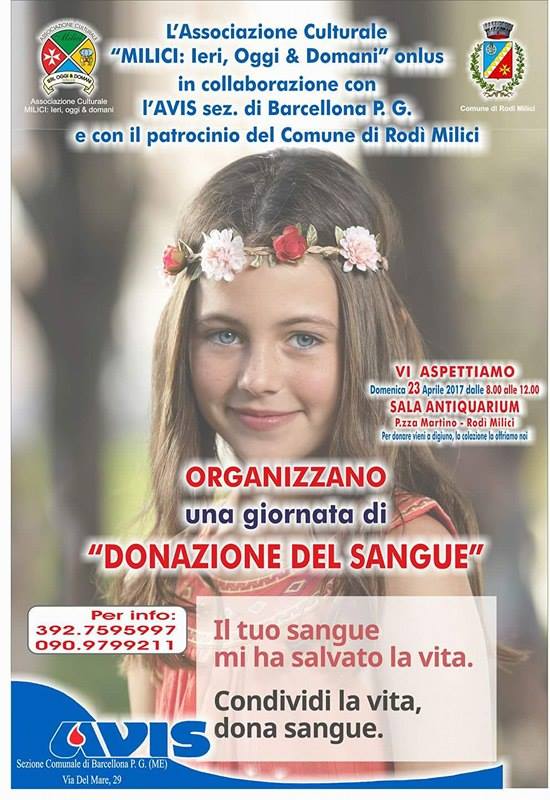 Rodì Milici. “Un villaggio di solidarietà”, domenica 23 giornata di donazione sangue