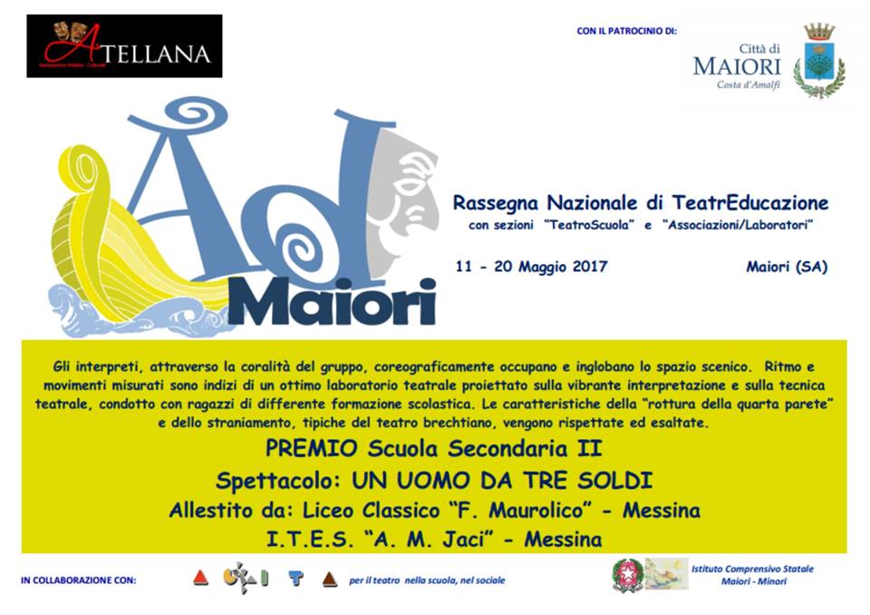 Messina, il laboratorio teatrale Maurolico-Jaci vince la rassegna nazionale “AdMaiori” con “Un uomo da tre soldi”, studio su Brecht