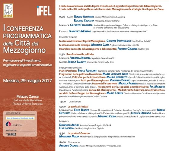 Prima Conferenza Programmatica delle Città del Mezzogiorno, a Messina il Ministro Madia. “Il contesto economico e sociale dopo la crisi: vincoli ed opportunità”
