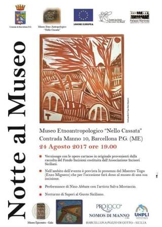 Barcellona. Il 24 agosto l’evento “Notte al Museo Etnoantropologico Nello Cassata”