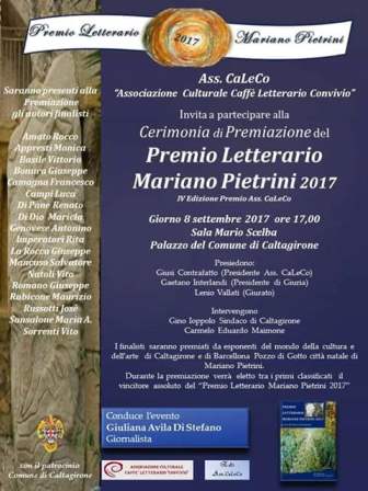 Caltagirone. La Cerimonia di Premiazione del “Premio Letterario Mariano Pietrini 2017”