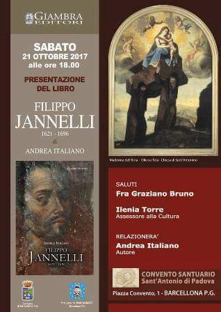 Barcellona PG. Andrea Italiano presenta il libro “Filippo Jannelli 1621-1696” al Convento del Santuario di Sant’Antonio di Padova