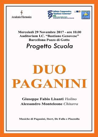 Barcellona PG. Il concerto del “Duo Paganini” al Comprensivo “Bastiano Genovese”