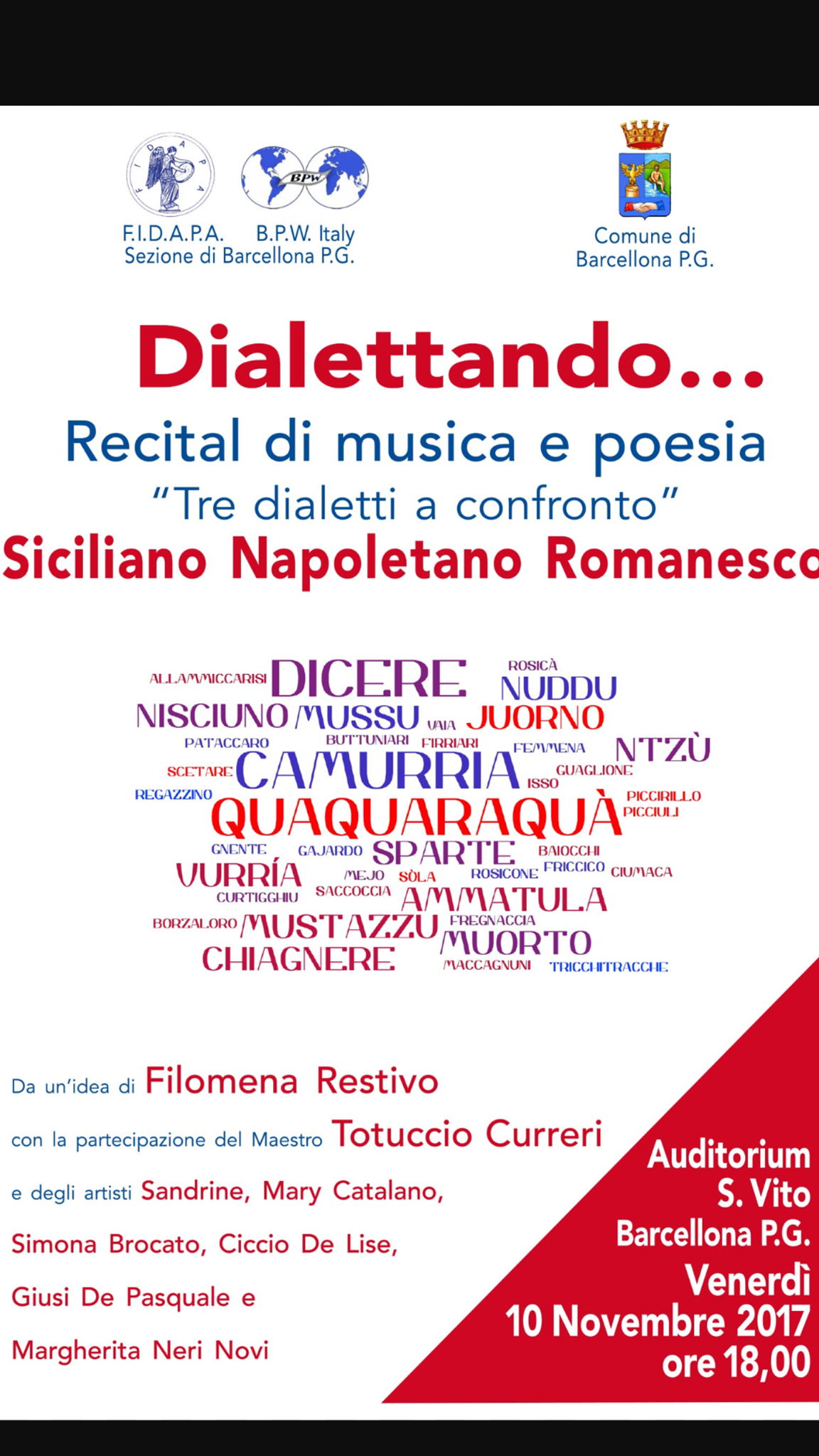 Barcellona PG. Il Recital di musica e poesia “Dialettando…” all’Auditorium San Vito