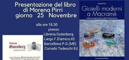 Barcellona PG. Morena Pirri presenta il libro “Gioielli moderni a Macramè” alla Libreria Gutenberg