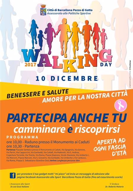 Barcellona PG. ‘Walking Day’ domenica 10 dicembre, definito il percorso