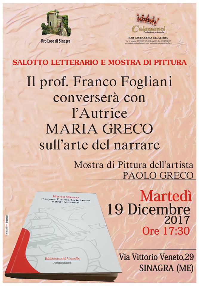 Sinagra. Incontro sull’arte del narrare con Maria Greco e il Prof. Franco Fogliani