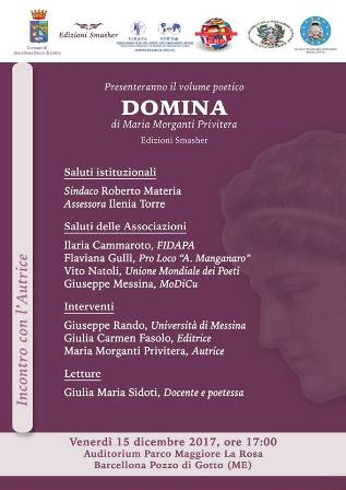 Barcellona PG. La presentazione della raccolta poetica “Domina” di Maria Morganti Privitera