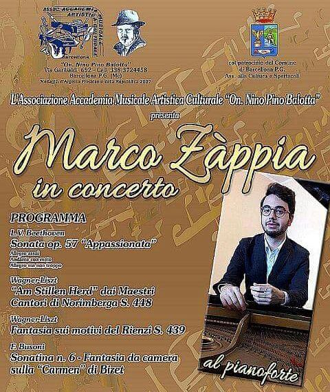 Barcellona PG. Il giovane pianista Marco Zàppia in concerto all’ex Monte di Pietà (Oasi)
