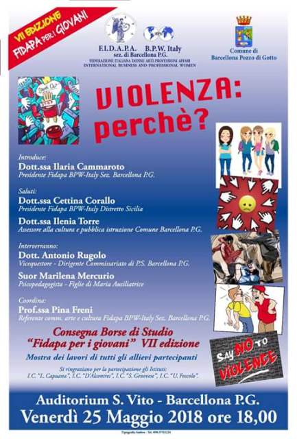 Barcellona PG. La Fidapa BPW Italy organizza il Convegno “Violenza: perché?” La consegna delle Borse di Studio