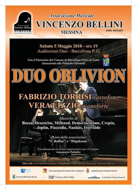 Barcellona PG. Il “Duo Oblivion” in concerto all’Auditorium Oasi