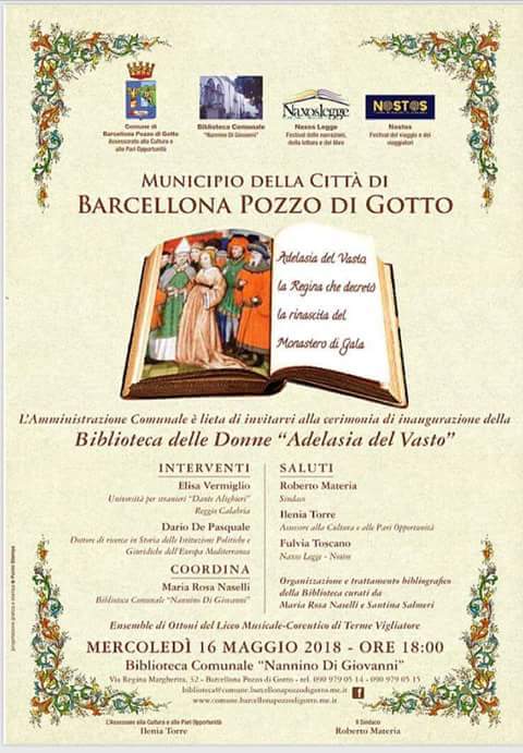 Barcellona PG. L’inaugurazione della Biblioteca delle Donne “Adelasia del Vasto”