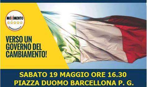 Barcellona PG. Oggi il MoVimento 5 Stelle in Piazza Duomo per informare la città sul Contratto di Governo