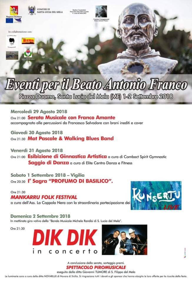 Santa Lucia del Mela, festeggia Beato Antonio Franco con eventi dal 29 al 2 settembre