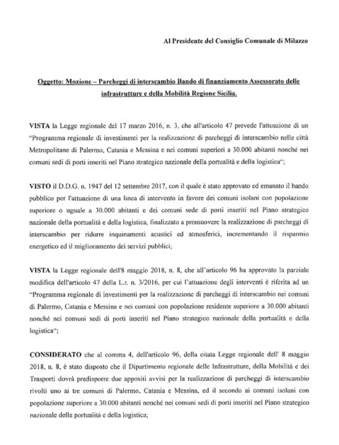 Milazzo. Bando Parcheggi, mozione del consigliere Foti: “Aprire confronto su mobilità cittadina”