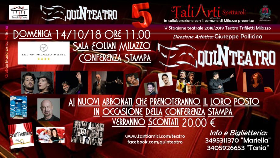 Milazzo. Al via V edizione stagione QuiNteatro, domenica presentazione