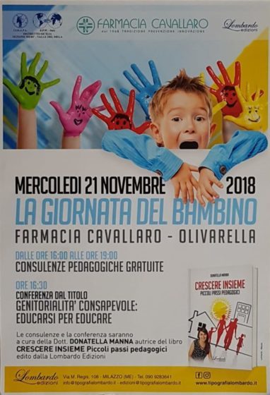 Olivarella. Mercoledì 21 novembre la “Giornata del bambino” con la Dott.ssa Donatella Manna nella Farmacia Cavallaro