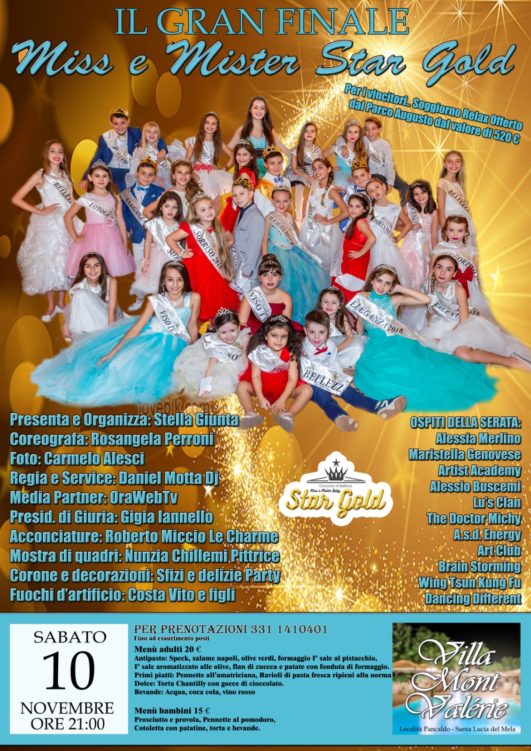 Concorso per bambini. Gran finale di ‘Miss e Mister Star Gold 2018’ a Villa Mont Valèrie, in sfida 40 stelline tra divertimento, emozioni e sorprese