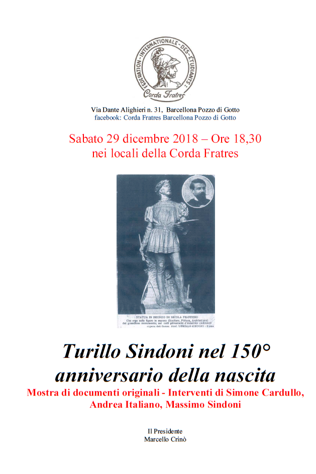 Barcellona PG. Corda Fratres, incontro con scultore Turillo Sindoni nel 150° anniversario della nascita