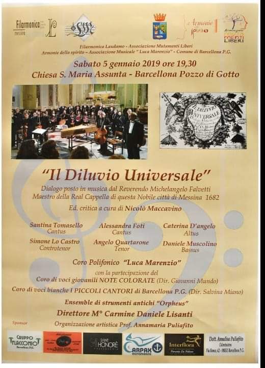 Barcellona PG. “Diluvio Universale”, melodramma spirituale di Michelangelo Falvetti sabato 5 Chiesa di Santa Maria