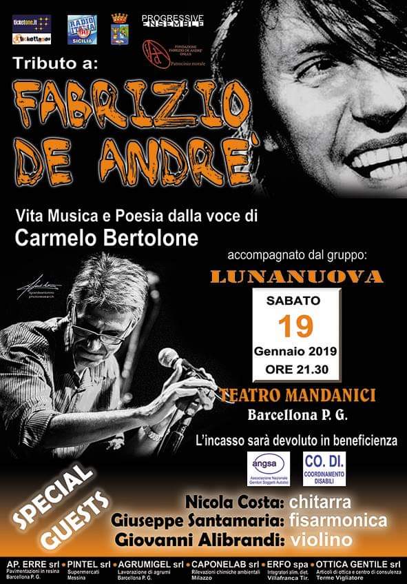 Barcellona PG. Tributo a Fabrizio De Andrè al Teatro Mandanici