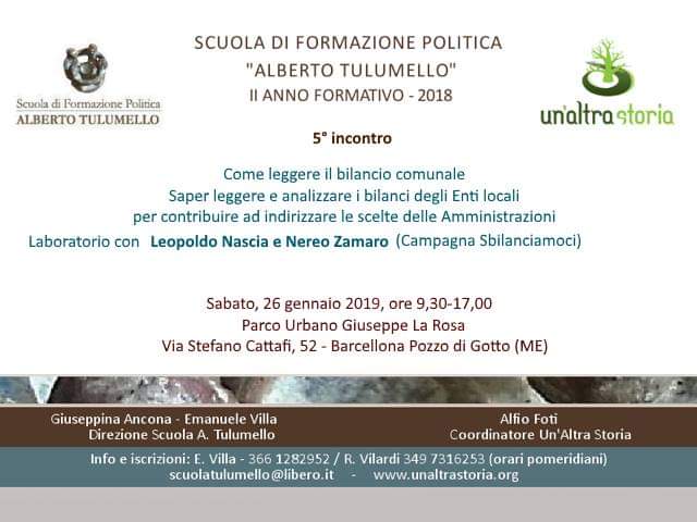 Barcellona PG. “Come leggere il bilancio comunale” con la Scuola di formazione politica “Alberto Tulumello”