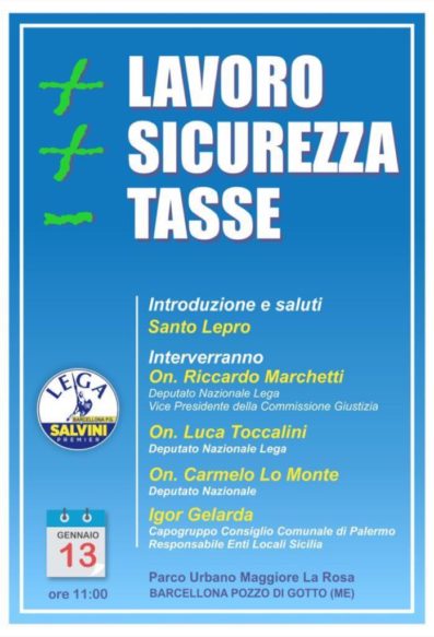 Barcellona PG. Lega, primo incontro su “Lavoro, Sicurezza, Tasse”