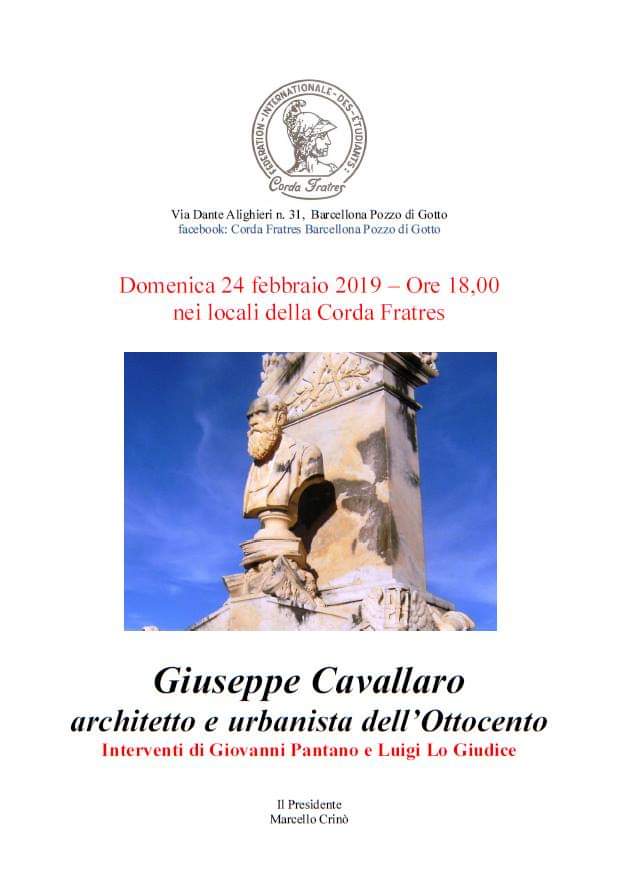 Barcellona PG. Il Convegno “Giuseppe Cavallaro, architetto e urbanista dell’Ottocento” alla Corda Fratres 