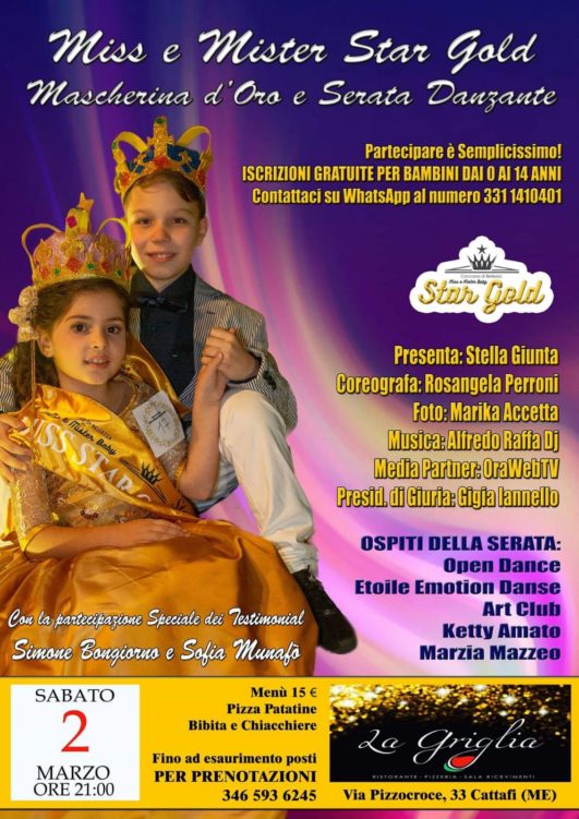 Carnevale di Miss e Mister Star Gold ‘Mascherina d’Oro 2019’ a ‘La Griglia’ di Cattafi