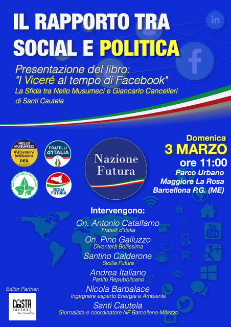 Barcellona PG. Il rapporto tra social e politica, domenica 3 marzo al Parco ‘M. La Rosa’