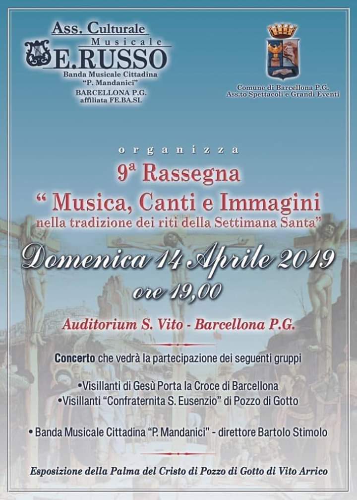 Barcellona PG. Rassegna “Musica, Canti ed Immagini” nella tradizione dei riti della Settimana Santa all’Auditorium San Vito