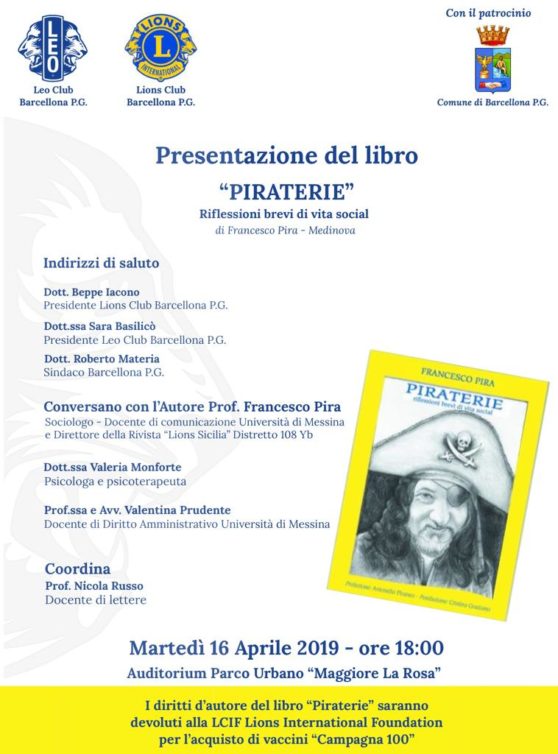 “Piraterie: riflessioni brevi di vita social” del Prof. Francesco Pira al Parco Urbano “Maggiore La Rosa”