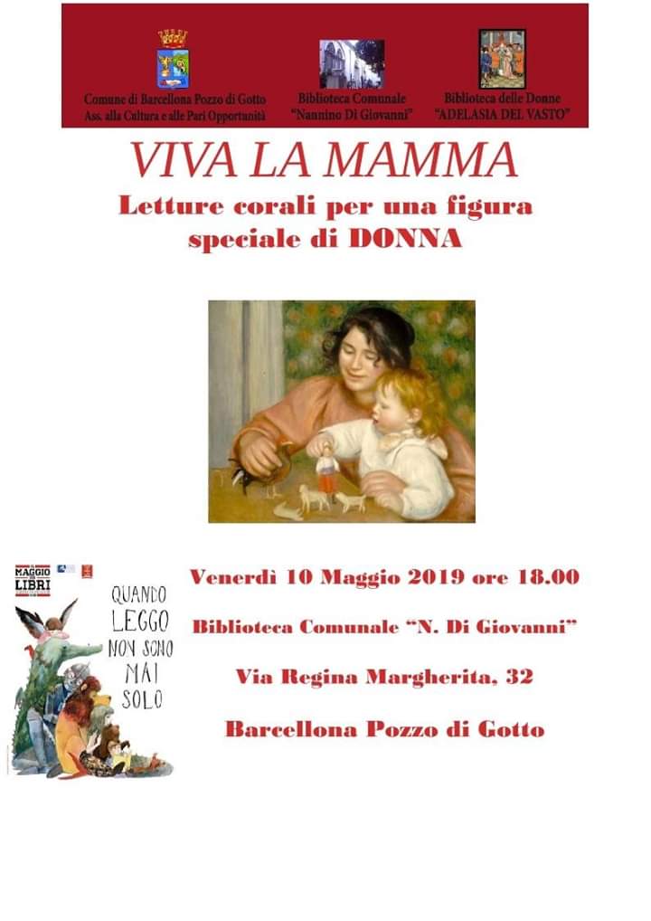 Barcellona PG. L’evento “VIVA LA MAMMA” alla Biblioteca Comunale “Nannino Di Giovanni” 