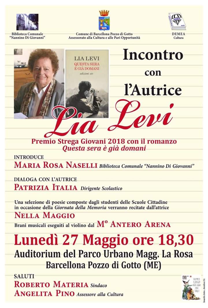 Barcellona PG. Incontro con la celebre scrittrice Lia Levi al Parco Urbano “Maggiore La Rosa” 
