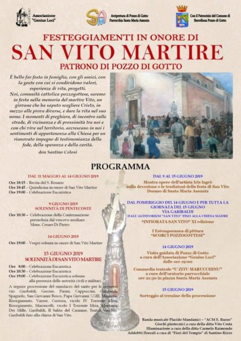 Barcellona PG. Il 15 giugno la Festa di San Vito Martire, Patrono di Pozzo di Gotto