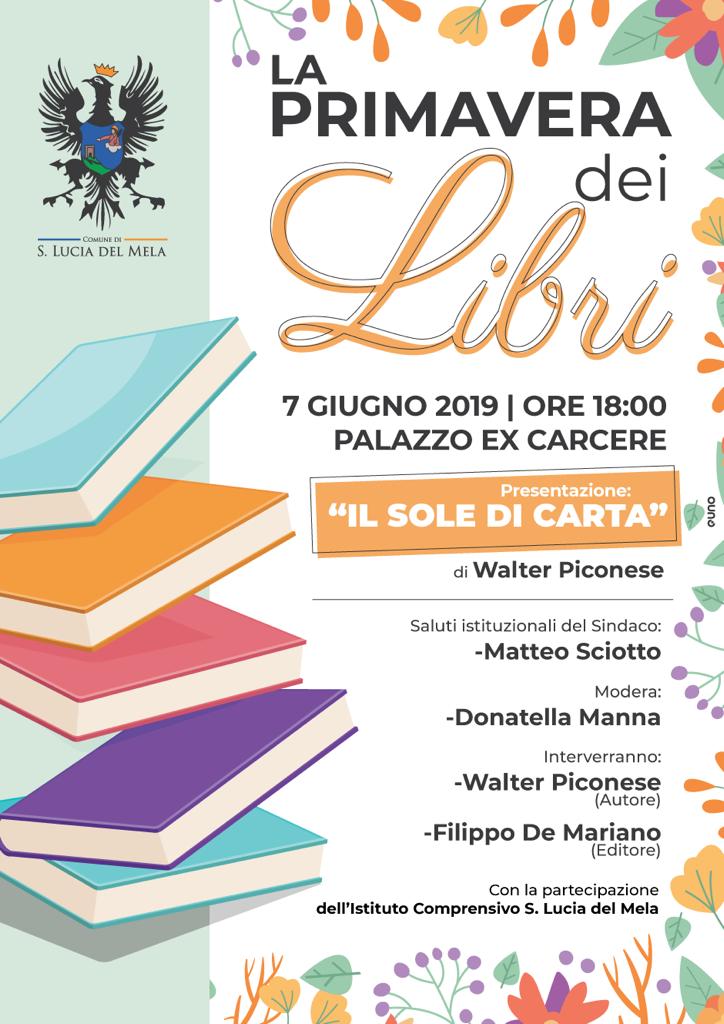 S. Lucia del Mela. Rassegna culturale ‘La primavera dei libri’, si presenta “Il sole di carta” di Walter Piconese