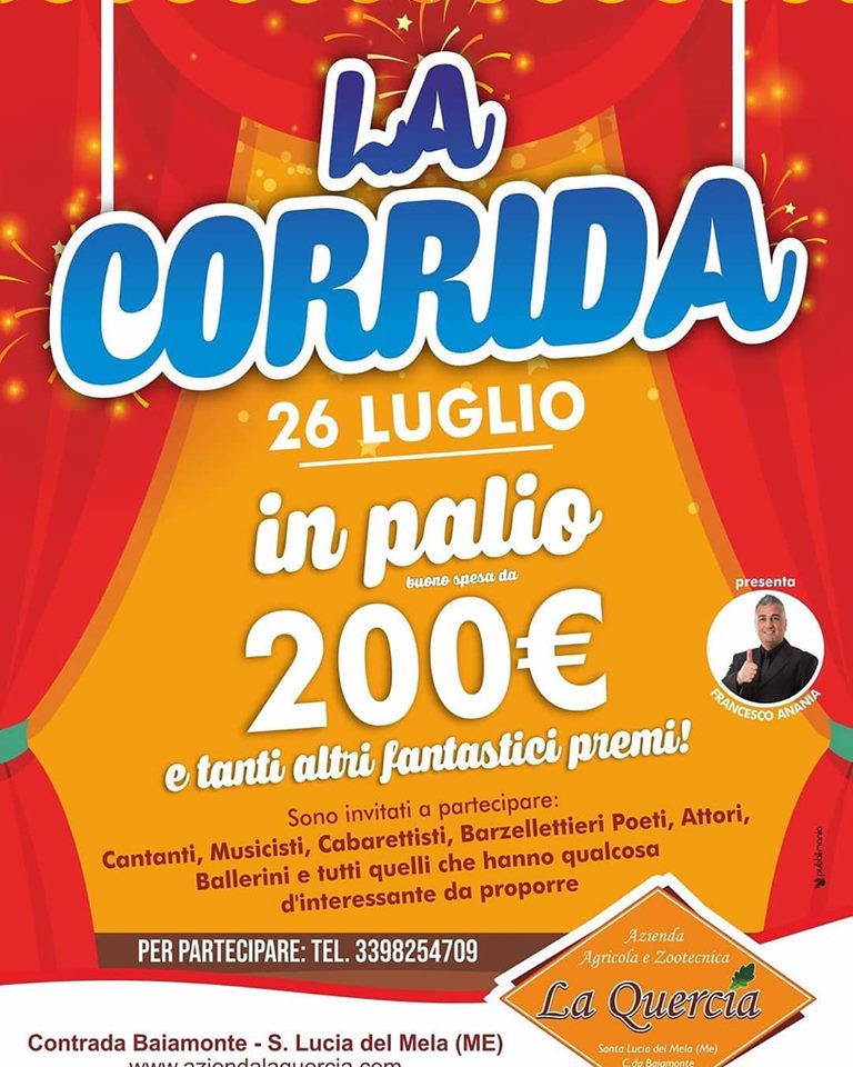 Santa Lucia del Mela. 200 euro il palio a “La Corrida” presentata da Francesco Anania