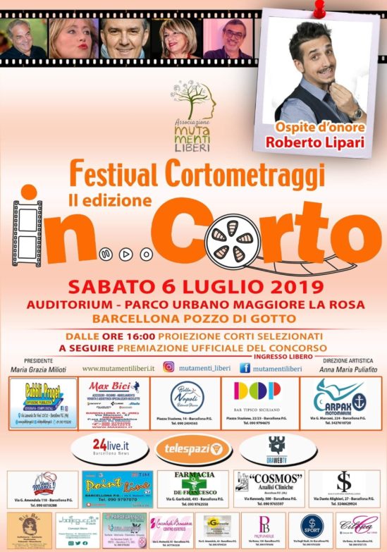 Barcellona PG. Festival Cortometraggi “In… corto”, ricco programma con ospite d’onore Roberto Lipari