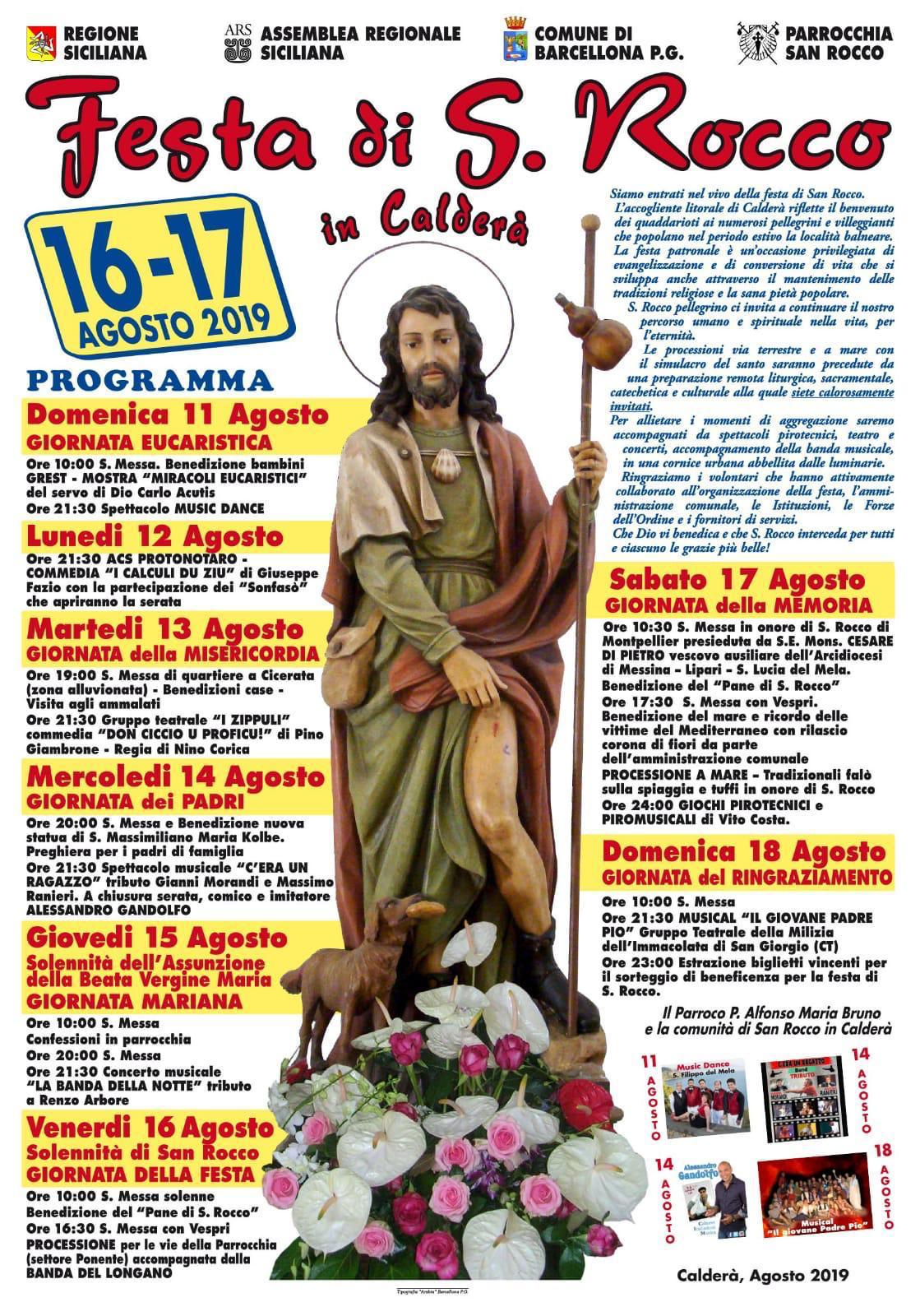 Barcellona PG. La Festa di San Rocco 2019 a Calderà, fra religiosità, tradizione e divertimento