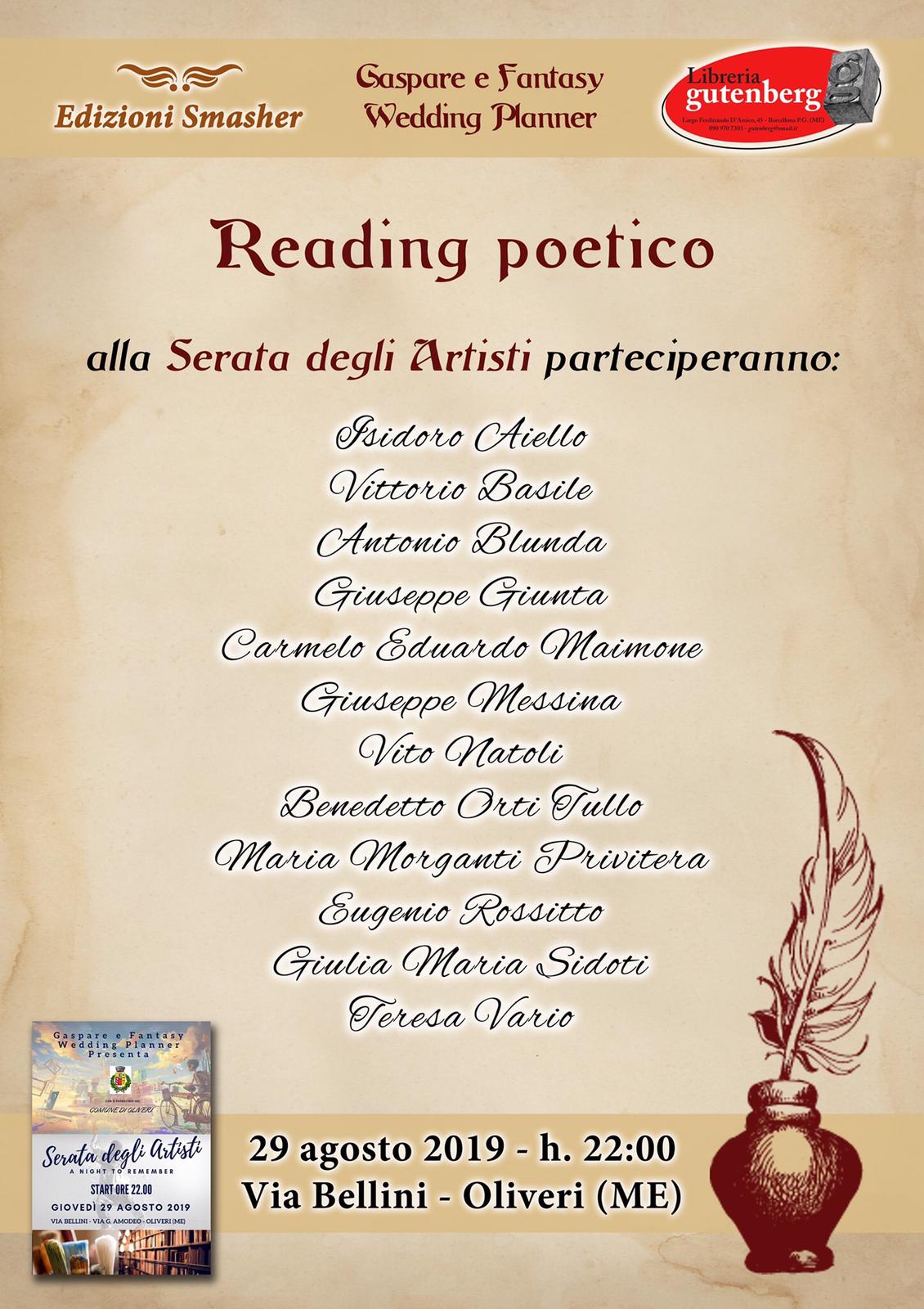 Oliveri. Reading poetico alla Serata degli Artisti