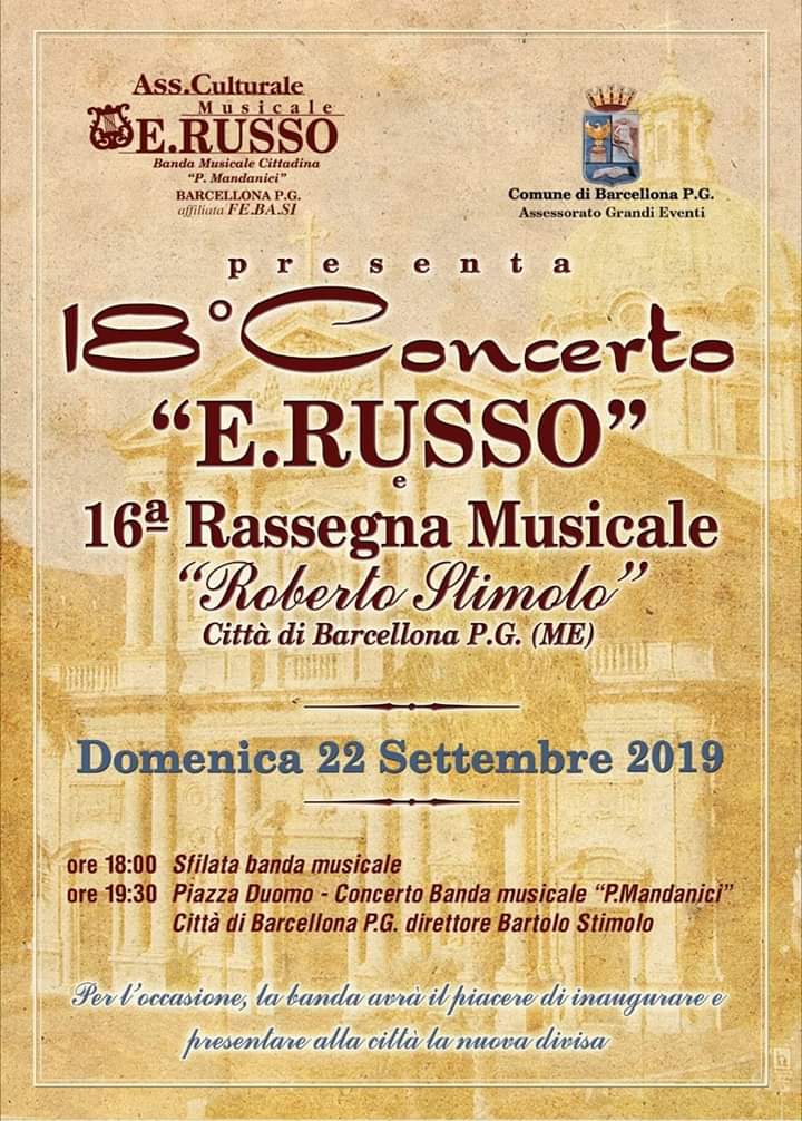 Barcellona PG. Il 18° Concerto “E. Russo” e la 16° Rassegna Musicale “Roberto Stimolo”