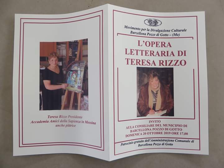 Barcellona PG. L’evento “L’opera letteraria di Teresa Rizzo” nell’Aula Consiliare di Palazzo Longano 