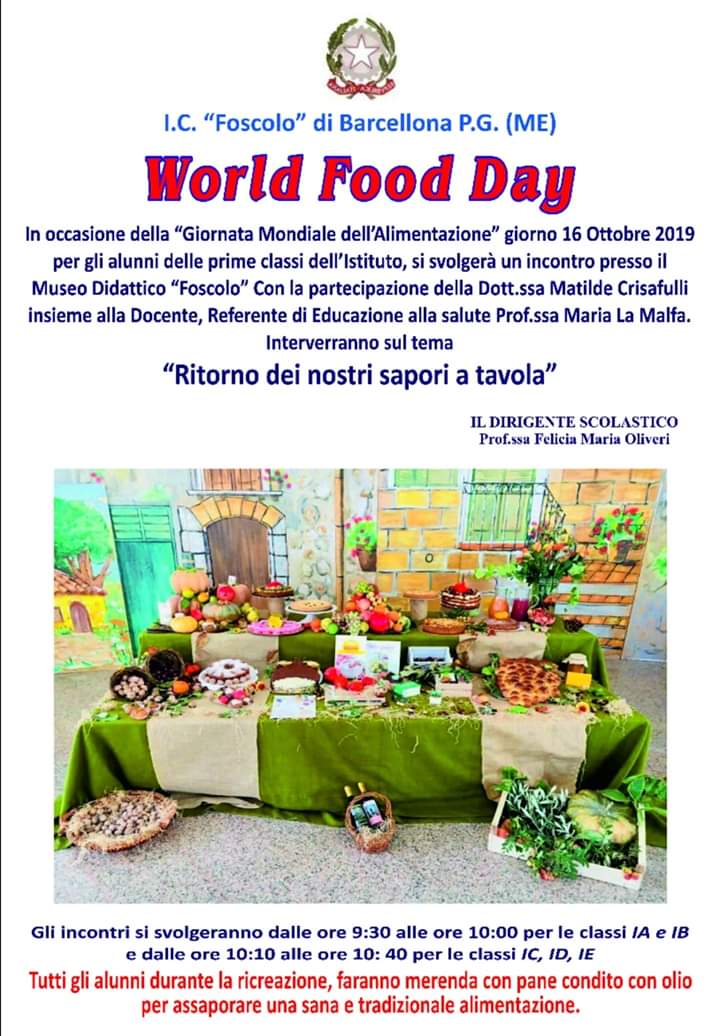 Barcellona PG. Il “World Food Day” al Museo Didattico “Foscolo”. Ospite la Dott.ssa Matilde Crisafulli