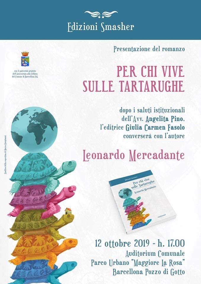 Barcellona PG. Leonardo Mercadante presenta “Per chi vive sulle tartarughe” (Edizioni Smasher) al Parco “Maggiore La Rosa” 