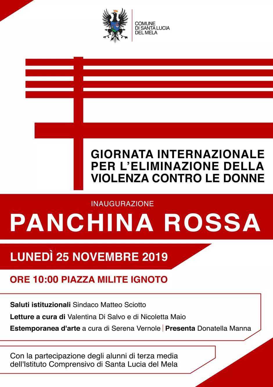 S.Lucia del Mela. ‘Panchina rossa’ per dire no alla violenza sulle donne