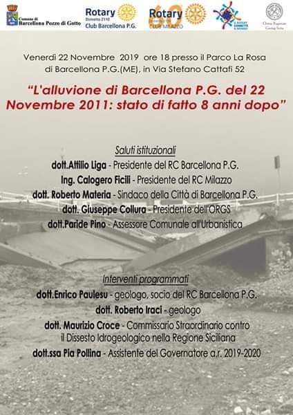 Barcellona PG. Convegno Rotary in ricordo dell’alluvione del 22 novembre 2011
