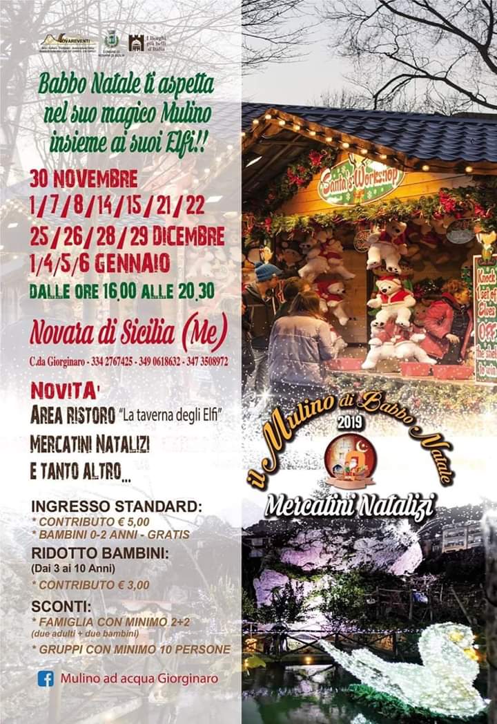 Novara di Sicilia. Il Mulino di Babbo Natale 2019 ed i Mercatini Natalizi, atmosfere da sogno per grandi e piccini